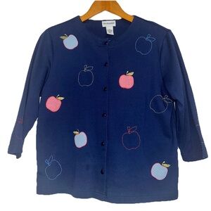 Breckenridge Vintage M Button Up Cardigan Apple Appliqué Embroidered Teacher 90s